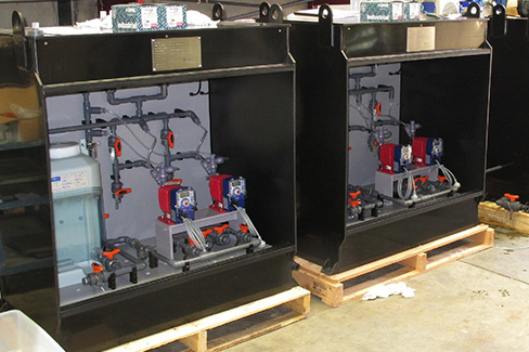 Custom built concentrated hypo dosing cabinets for offshore R.O. plant.